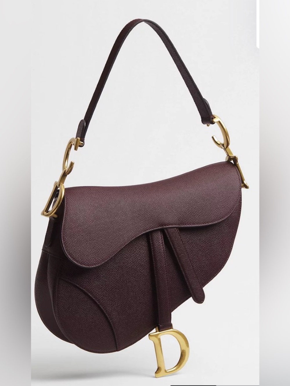 Dior Saddle Bordeaux Grained Calfskin Leather Gold Hardware Shoulder Bag